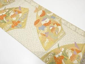 地紙に鴛鴦・菊・杜若模様織り出し袋帯